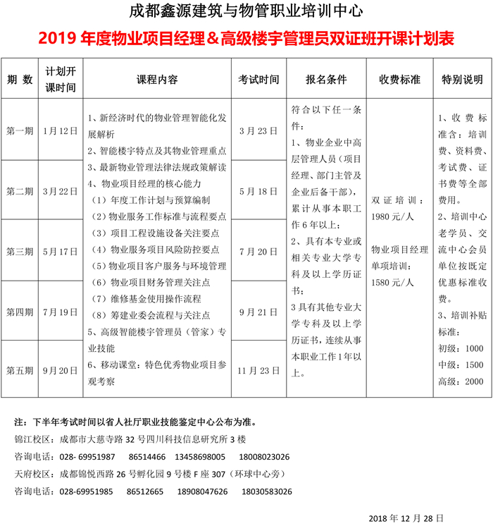 2019年度物业项目经理双证班开课计划表.jpg